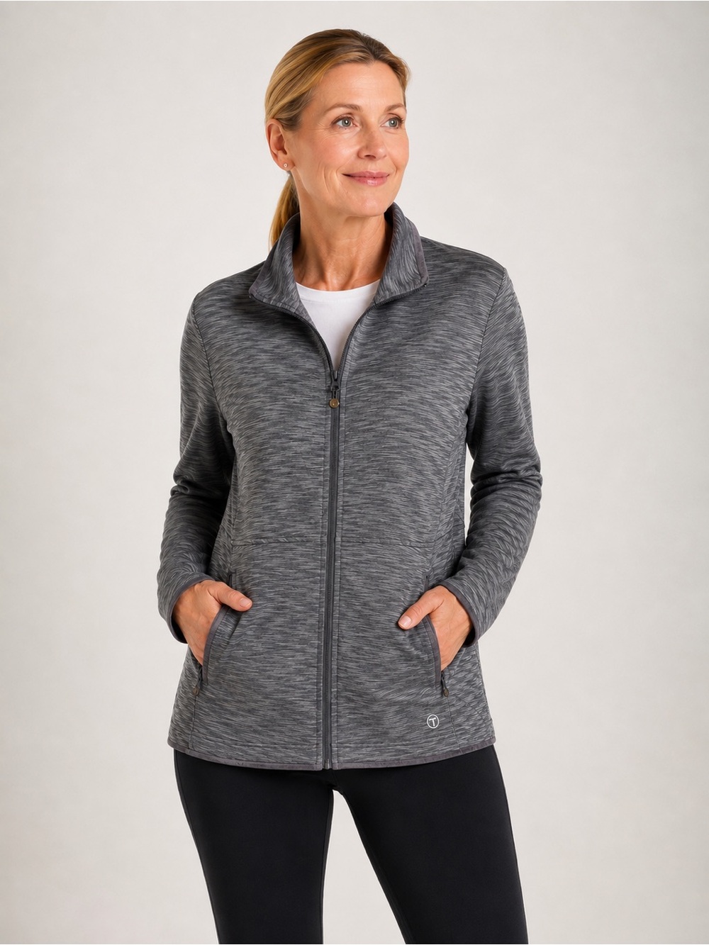 T by Talbots Gray Space Dye Fleece Lined Full Zip Jacket Women’s XL